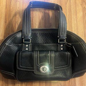 Coach Hamilton Pebbled Leather Satchel No F13963 Silver/Black Zipper Pockets